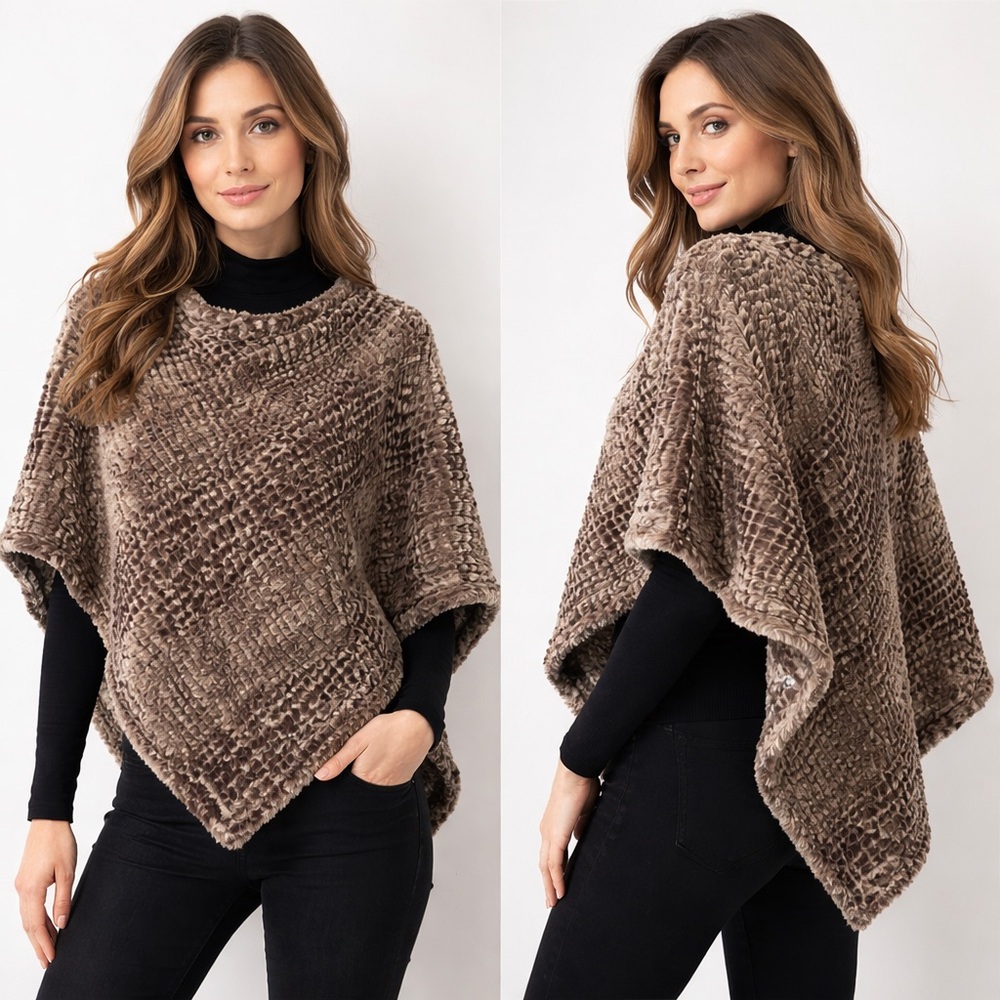 Black Rivet Faux Fur Poncho Capelet Shrug Brown S M Soft Textured Nordstroms